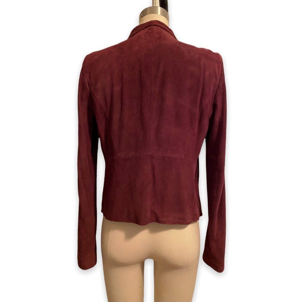 THEORY Burgundy Drape Front Suede Jacket, Size S/P - Picture 5 of 7
